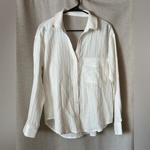 Heartloom•long-sleeve button-up blouse•100% cotton•medium•cut-out•ivory/white